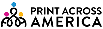 Logo for Print Across America, icon on top and wording below stating "Print Across America"